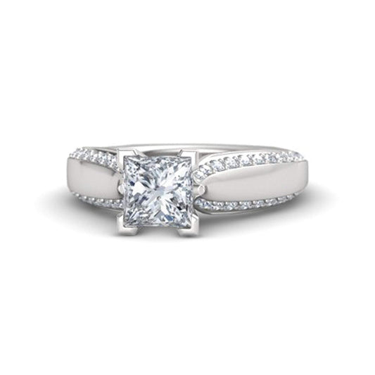White Simulated Diamond Solid 925 Sterling Silver  Princess J Engagement Ring MOTHER'S DAY SPECIAL OFFER - atjewels.in