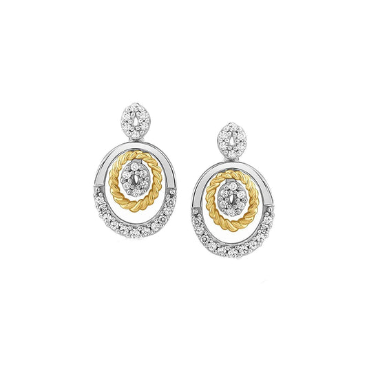 atjewels 14K Two Tone Gold Over 925 Sterling Silver Round White Zirconia Engagement Drop and Stud Earrings MOTHER'S DAY SPECIAL OFFER - atjewels.in