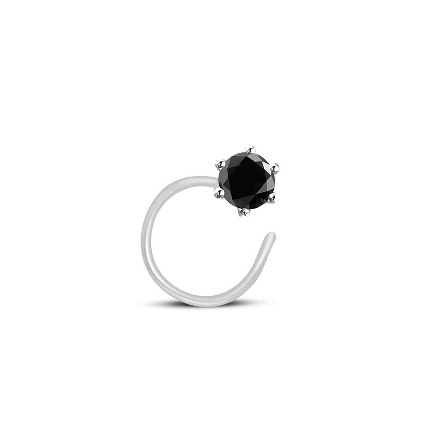atjewels 14K White Gold Over .925 Sterling Silver Black Cubic Zirconia Nose Pin for Women Girls - atjewels.in
