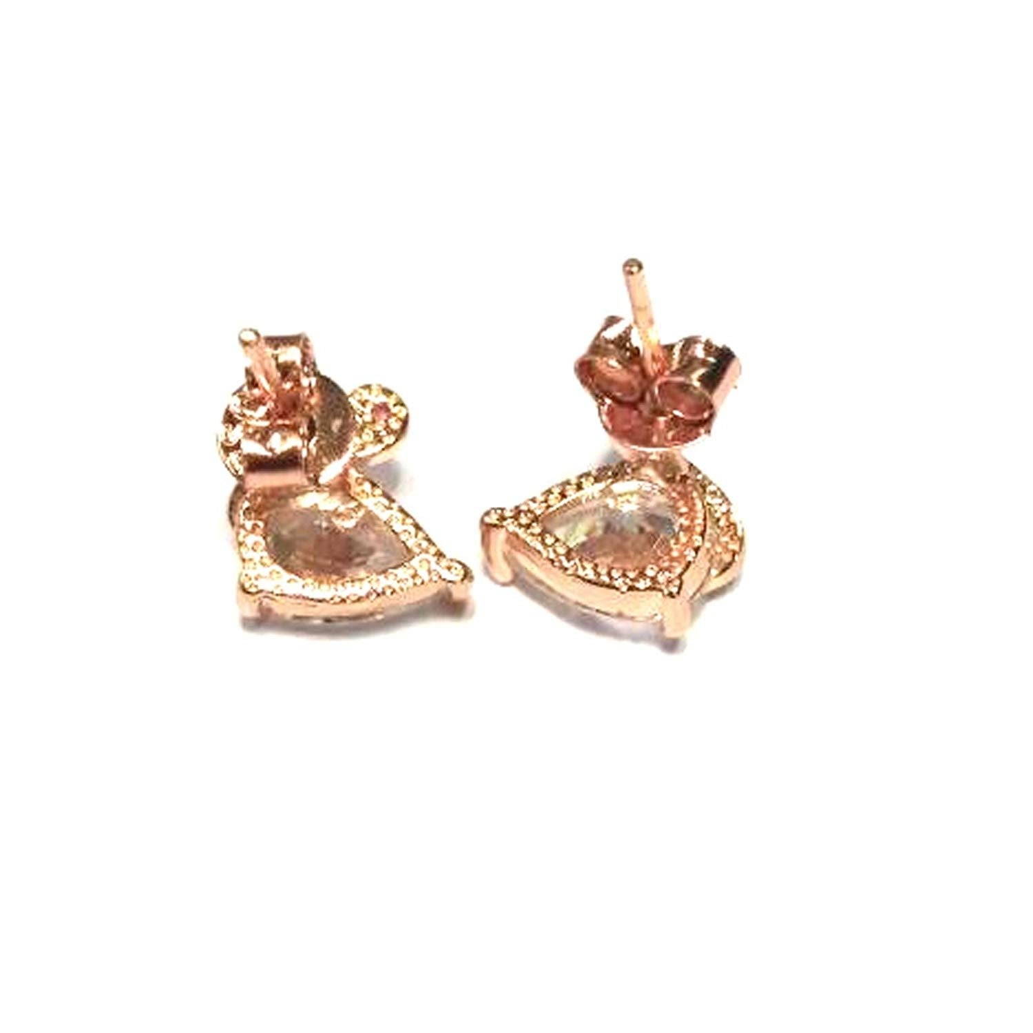 atjewels Pear & Round Cut Pink Sapphire & White CZ 14k Rose Gold Over 925 Sterling Silver Duck Stud Earrings For Girl's and Women's For MOTHER'S DAY SPECIAL OFFER - atjewels.in