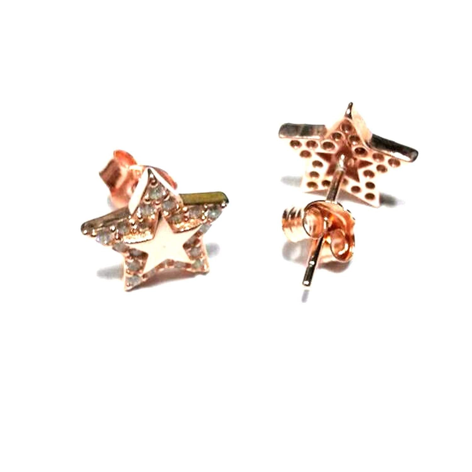 atjewels Round Cut White CZ 14k Rose Gold Over 925 Sterling Silver Star Stud Earrings For Girl's and Women's For MOTHER'S DAY SPECIAL OFFER - atjewels.in