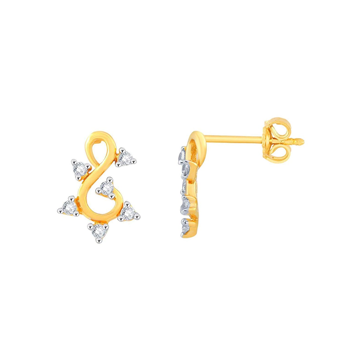 atjewels 14K Two Tone Gold Over .925 Sterling Silver Round White CZ S Initial Stud Earrings MOTHER'S DAY SPECIAL OFFER - atjewels.in