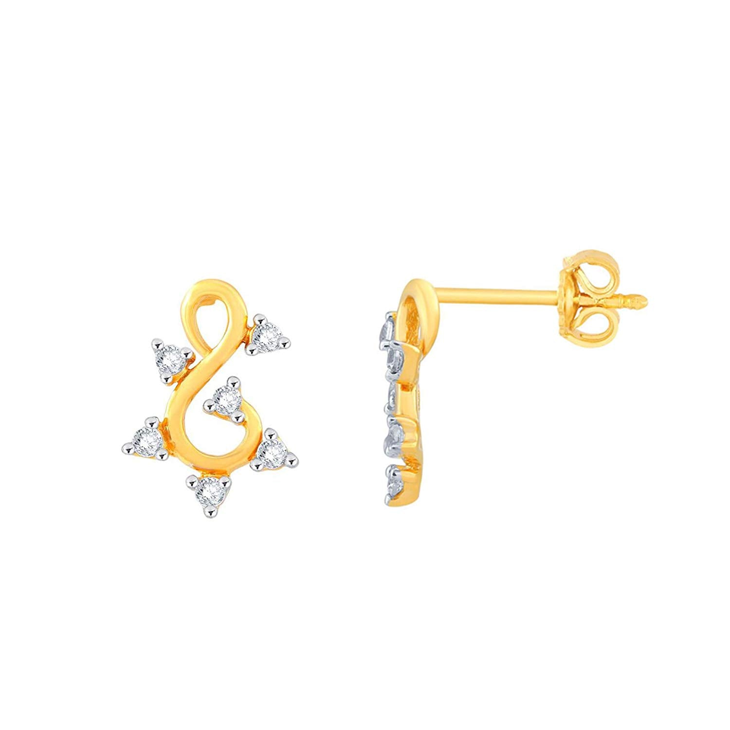 atjewels 14K Two Tone Gold Over .925 Sterling Silver Round White CZ S Initial Stud Earrings MOTHER'S DAY SPECIAL OFFER - atjewels.in