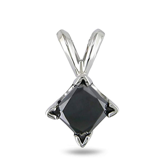 atjewels Square Shape Solitaire V Prong Pendant In Princess Black Diamond 925 Sterling Silver MOTHER'S DAY SPECIAL OFFER - atjewels.in