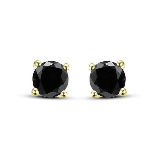atjewels 14K Yellow Gold Over .925 Sterling Silver Round Cut Black CZ Solitaire Stud Earrings For Women's MOTHER'S DAY SPECIAL OFFER - atjewels.in