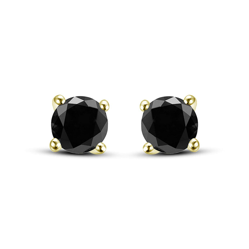 atjewels 14K Yellow Gold Over .925 Sterling Silver Round Cut Black CZ Solitaire Stud Earrings For Women's MOTHER'S DAY SPECIAL OFFER - atjewels.in