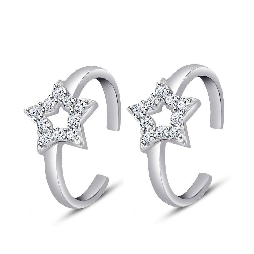 atjewels 925 Sterling Silver Round White Zirconia Star ToeRing Available In Pair For Women - atjewels.in