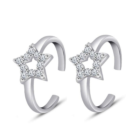 atjewels 925 Sterling Silver Round White Zirconia Star ToeRing Available In Pair For Women - atjewels.in