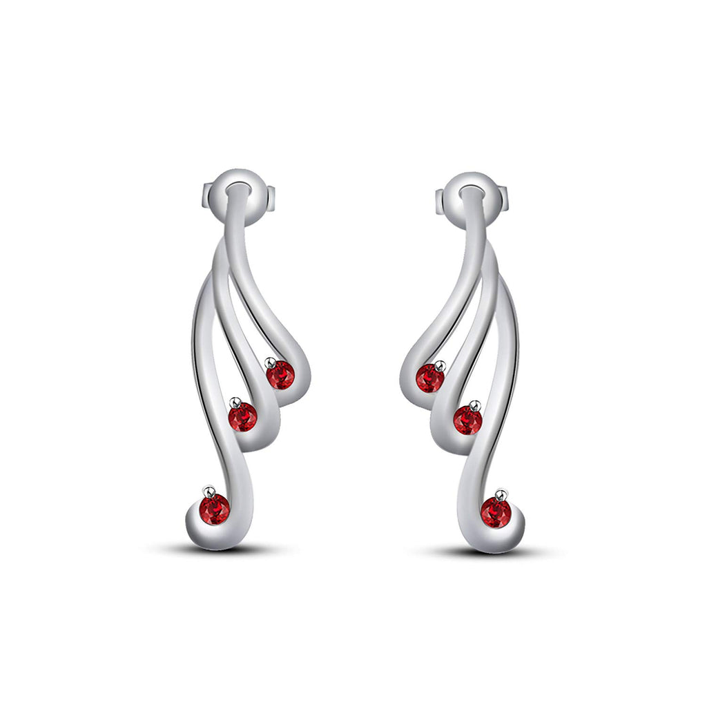 Fashionable 14k White Gold Over .925 Silver Red Ruby Women's Stud Earrings MOTHER'S DAY SPECIAL OFFER - atjewels.in
