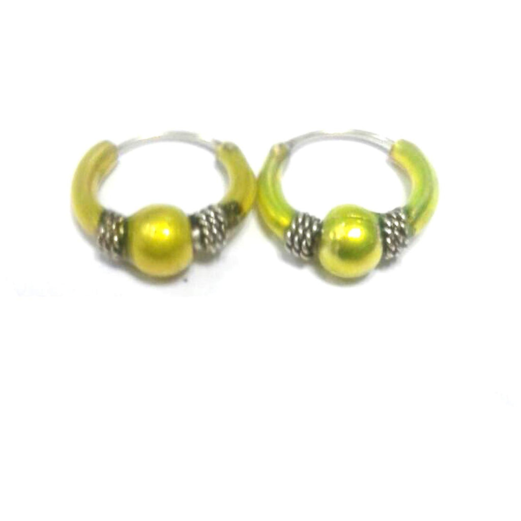 atjewels 925 Sterling Silver With Green Color Enamel Hoop Earrings For Kid's & Women's MOTHER'S DAY SPECIAL OFFER - atjewels.in