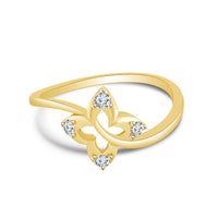 atjewels Round Cut White CZ 14k Yellow Gold Over .925 Sterling Silver Floral Bypass Ring For Women's and Girl's - atjewels.in