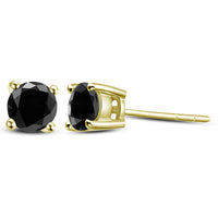 atjewels 14K Yellow Gold Over .925 Sterling Silver Round Cut Black CZ Solitaire Stud Earrings For Women's MOTHER'S DAY SPECIAL OFFER - atjewels.in