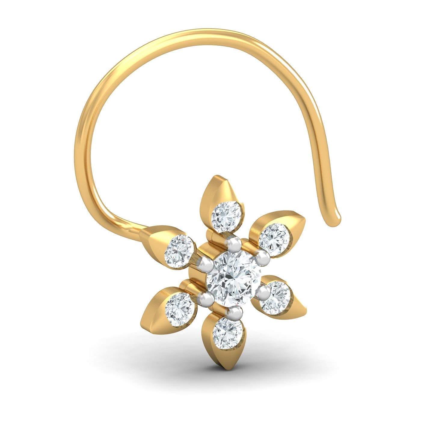 ATJewels 14K Yellow Gold Over 925 Sterling Silver with Round Cut White Cubic Zirconia Diamond Nose Pin for Women Girls Daily Wear - atjewels.in