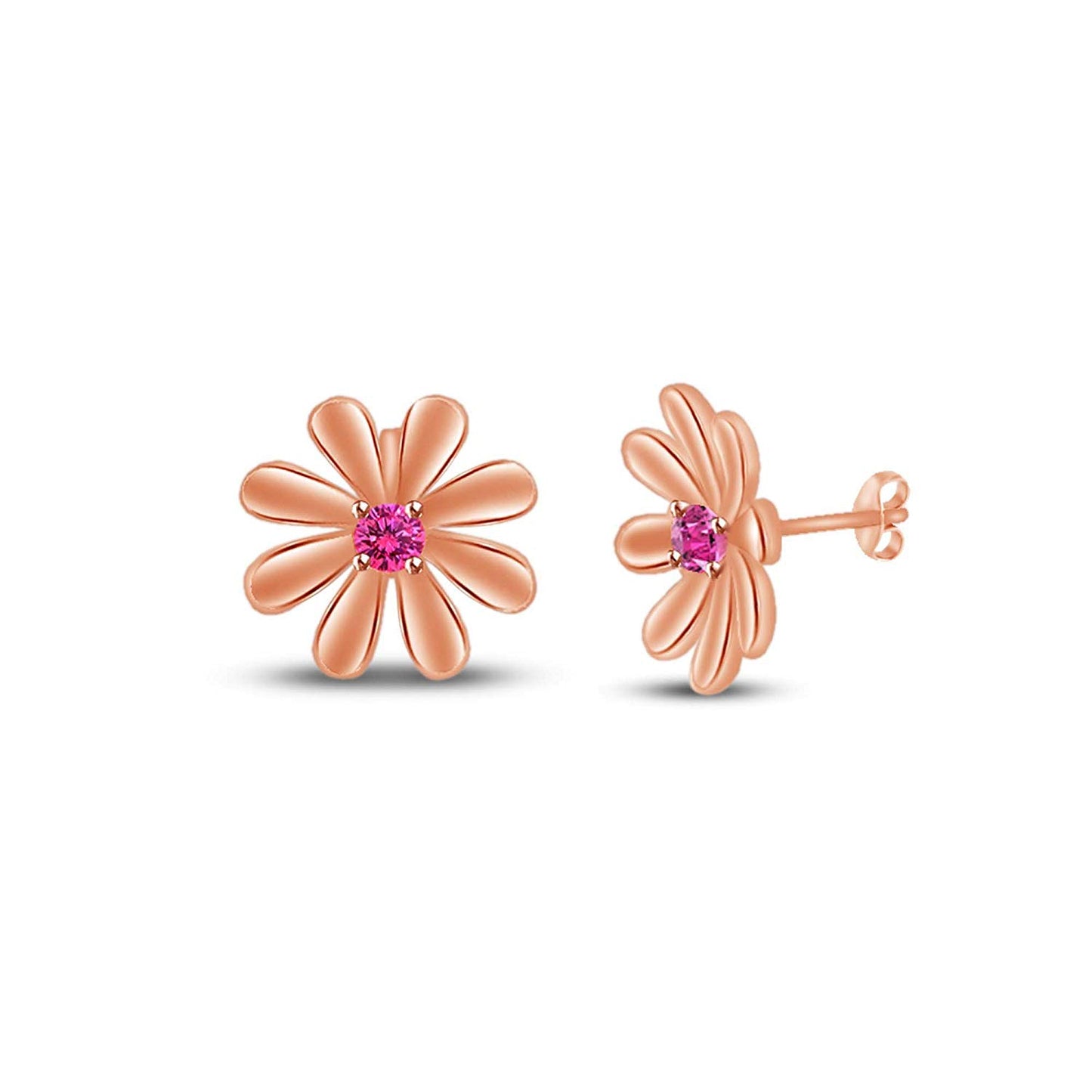 atjewels Round Cut Pink Sapphire 14k Rose Gold Over .925 Sterling Silver Flower Stud Earrings Girls & Wome's For MOTHER'S DAY SPECIAL OFFER - atjewels.in