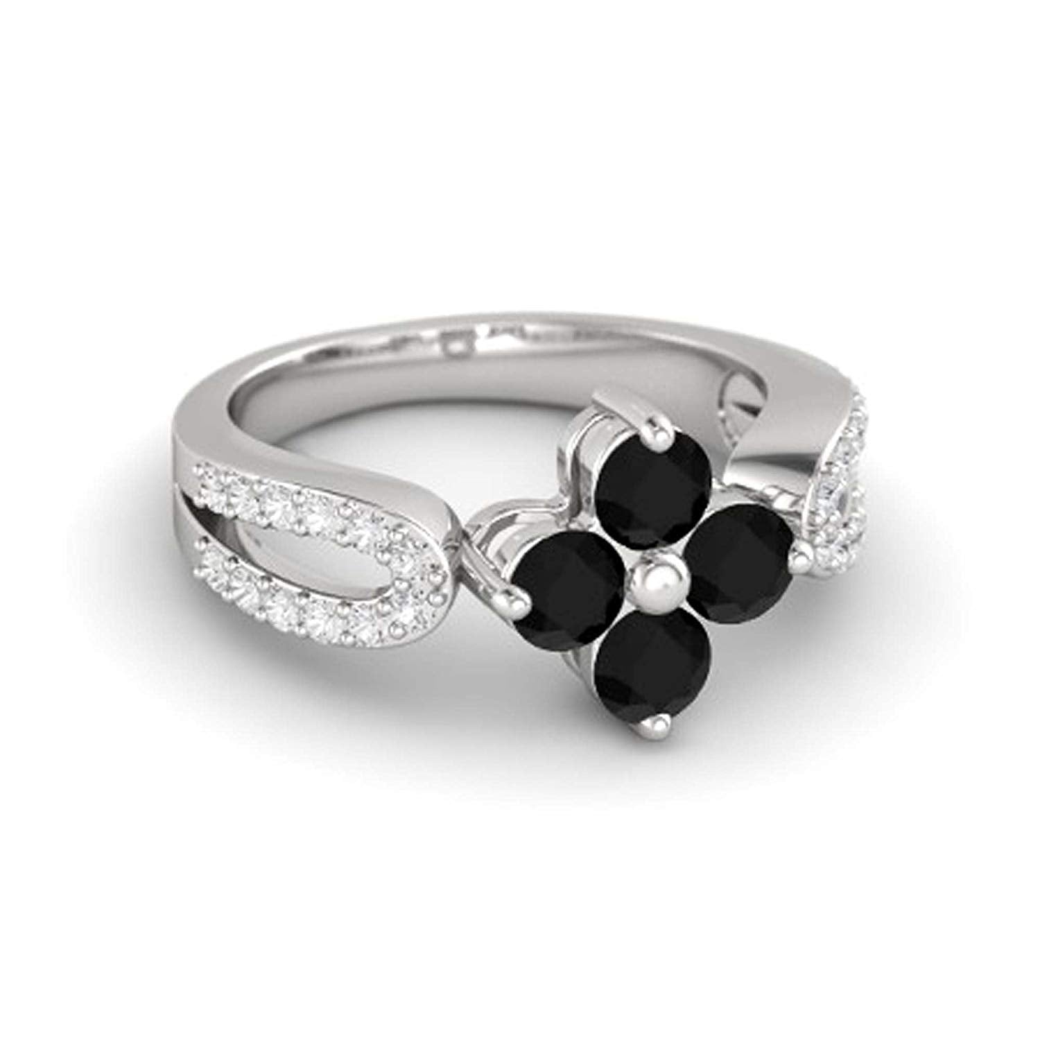 atjewels Round Cut Gemstone & White CZ .925 Sterling Silver Engagement Flower Ring For Girl's and Women's For Diwali Special - atjewels.in