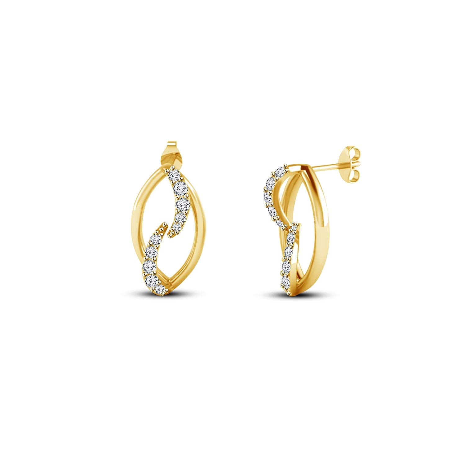 atjewels Round White CZ 14K Yellow Gold Plated on Sterling Silver Glittering Frond Stud Earring For Women's MOTHER'S DAY SPECIAL OFFER - atjewels.in