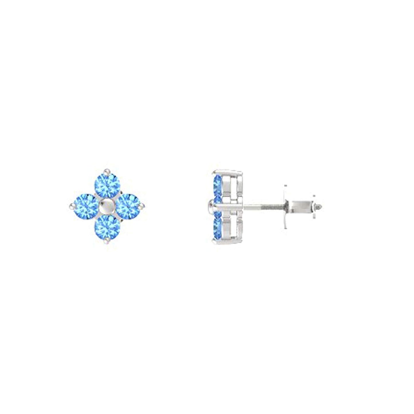 atjewels 14K White Over 925 Sterling Round Aquamarine Flower Stud Earrings MOTHER'S DAY SPECIAL OFFER - atjewels.in