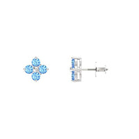atjewels 14K White Over 925 Sterling Round Aquamarine Flower Stud Earrings MOTHER'S DAY SPECIAL OFFER - atjewels.in