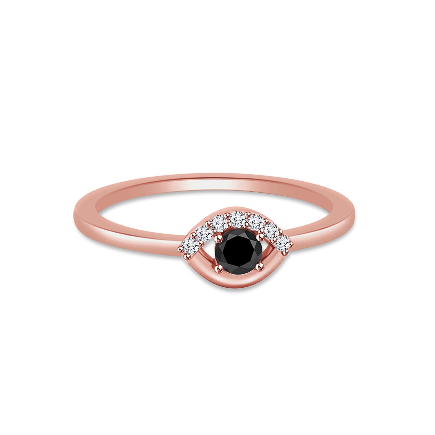 atjewels Round Black and White CZ Cocktail Ring in 14K Rose Gold Over 925 Silver Sterling MOTHER'S DAY SPECIAL OFFER - atjewels.in