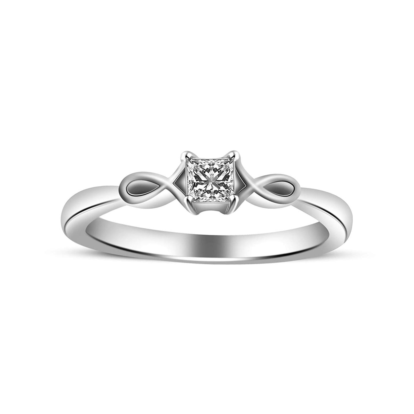 atjewels 14K White Gold Over Sterling White Princess CZ in Prong set Solitaire Ring for Women's MOTHER'S DAY SPECIAL OFFER - atjewels.in