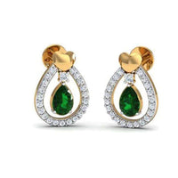 atjewels Pear & Round Cut Green Emerald & White CZ 14k Yellow Gold Over .925 Sterling Silver Earring, Ring & Pendant Jewelry Set For Women's/Girl's For Ganesh Chaturthi Special - atjewels.in