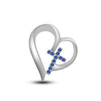 atjewels 18K White Gold On 925 Silver Round Blue Sapphire Love and Cross Pendant MOTHER'S DAY SPECIAL OFFER - atjewels.in