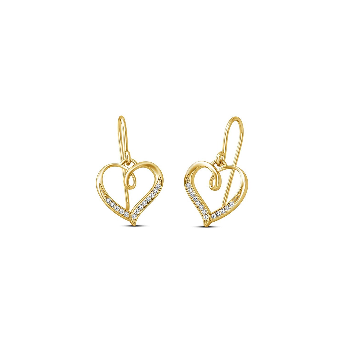 atjewels Round White Zirconia 14K Yellow Gold Plated on 925 Silver Heart Hook Earrings for Women's MOTHER'S DAY SPECIAL OFFER - atjewels.in