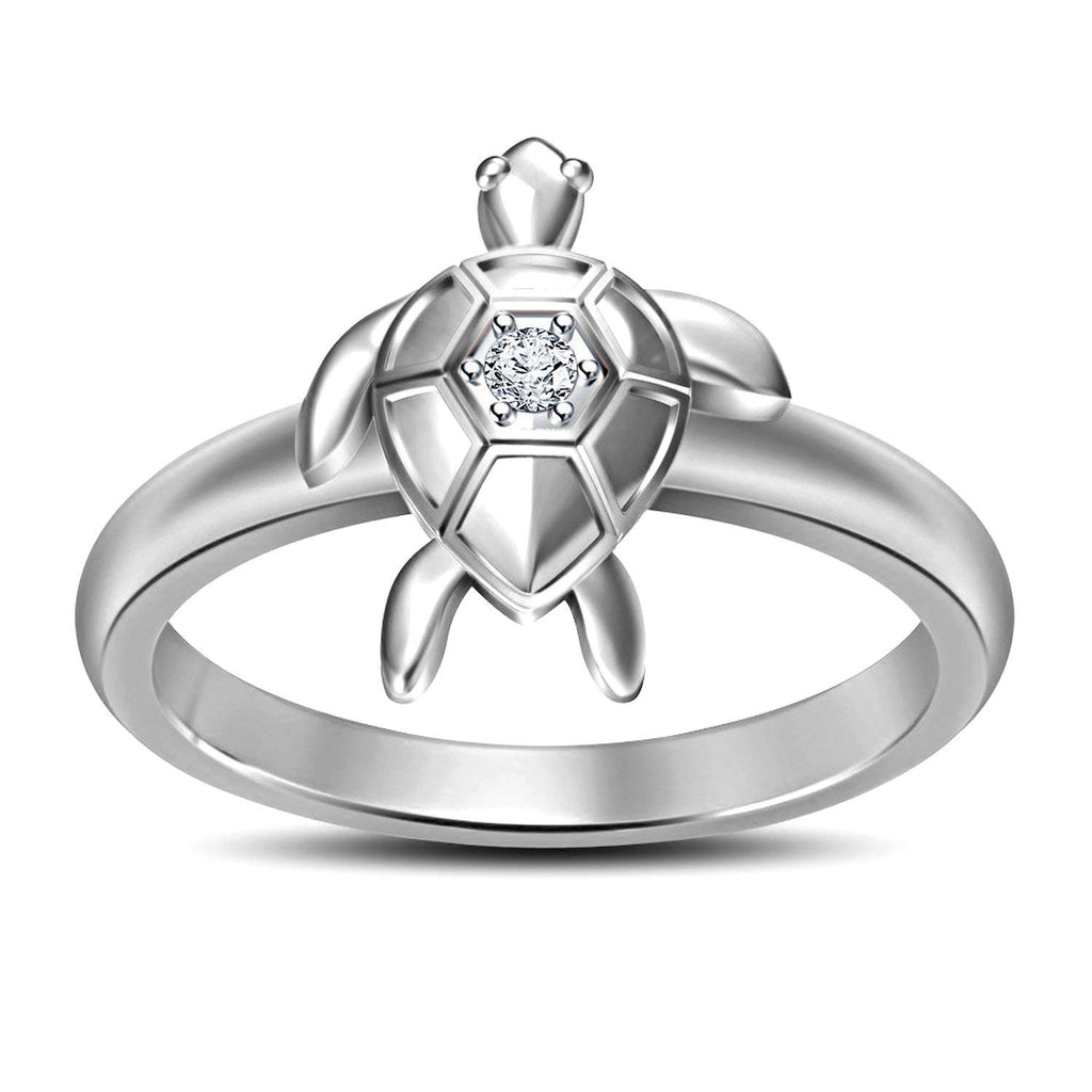 atjewels 18K White Gold Over .925 Sterling Silver Round White Cubic Zirconia Tortoise Ring For Men's and Women's - atjewels.in