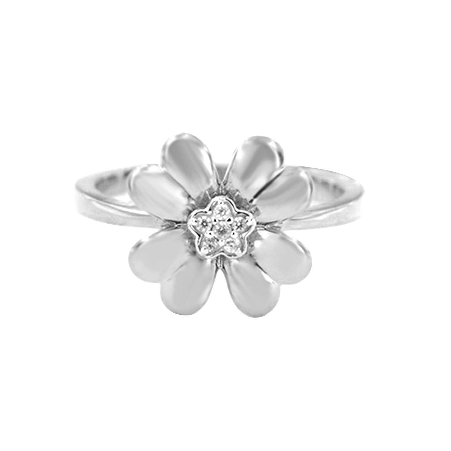 atjewels 14K White Gold Over 925 Silver 0.09 TCW with Round White CZ Flower Wedding Ring MOTHER'S DAY SPECIAL OFFER - atjewels.in