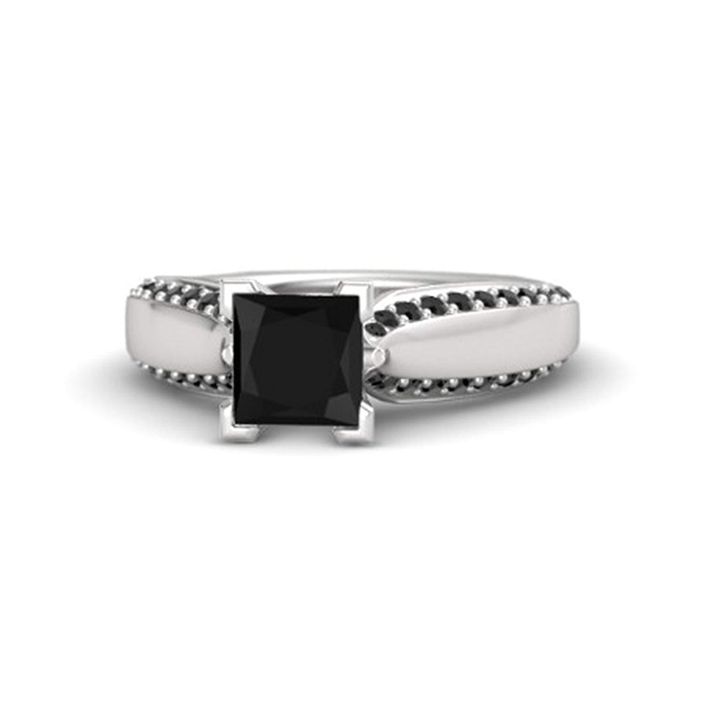 atjewels Solid 925 Sterling Silver Black CZ  Princess J Engagement Ring MOTHER'S DAY SPECIAL OFFER - atjewels.in