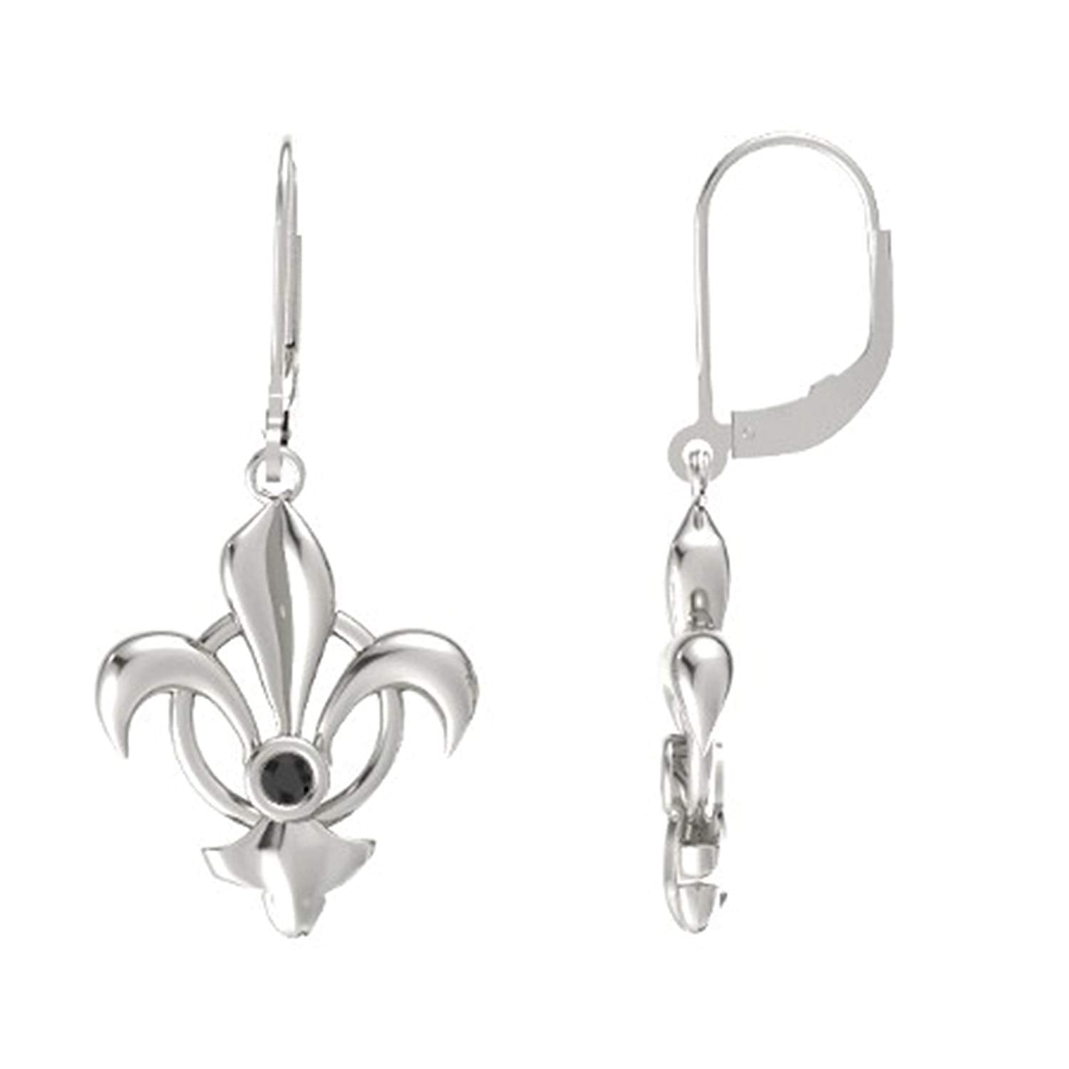 14k White Gold Plated 925 Sterling Silver Round Cut Black Cubic Zirconia Diamond Fleur De Lis Lever Back Drop Dangle Engagement Wedding Earrings For Women's - atjewels.in