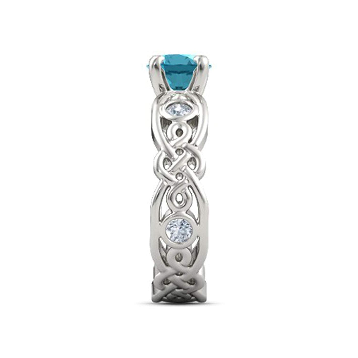 atjewels 14K White Gold Over Sterling Blue Topaz and White CZ Solitaire Engagement Ring For Women's MOTHER'S DAY SPECIAL OFFER - atjewels.in