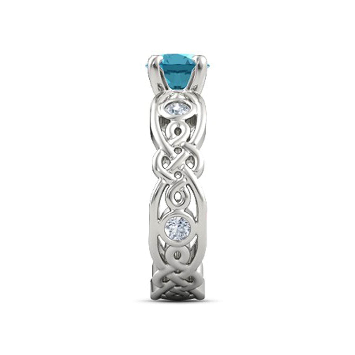 atjewels 14K White Gold Over Sterling Blue Topaz and White CZ Solitaire Engagement Ring For Women's MOTHER'S DAY SPECIAL OFFER - atjewels.in