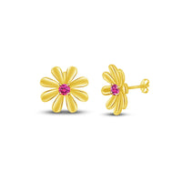 atjewels Round Cut Pink Sapphire 14k Yellow Gold Over .925 Sterling Silver Flower Stud Earrings Girls & Wome's For MOTHER'S DAY SPECIAL OFFER - atjewels.in