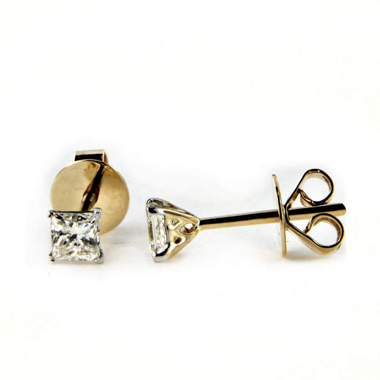 atjewels 18k Yellow & White Gold Plated .925 Sterling Silver White Diamond Princess Cut Stud Earrings MOTHER'S DAY SPECIAL OFFER - atjewels.in