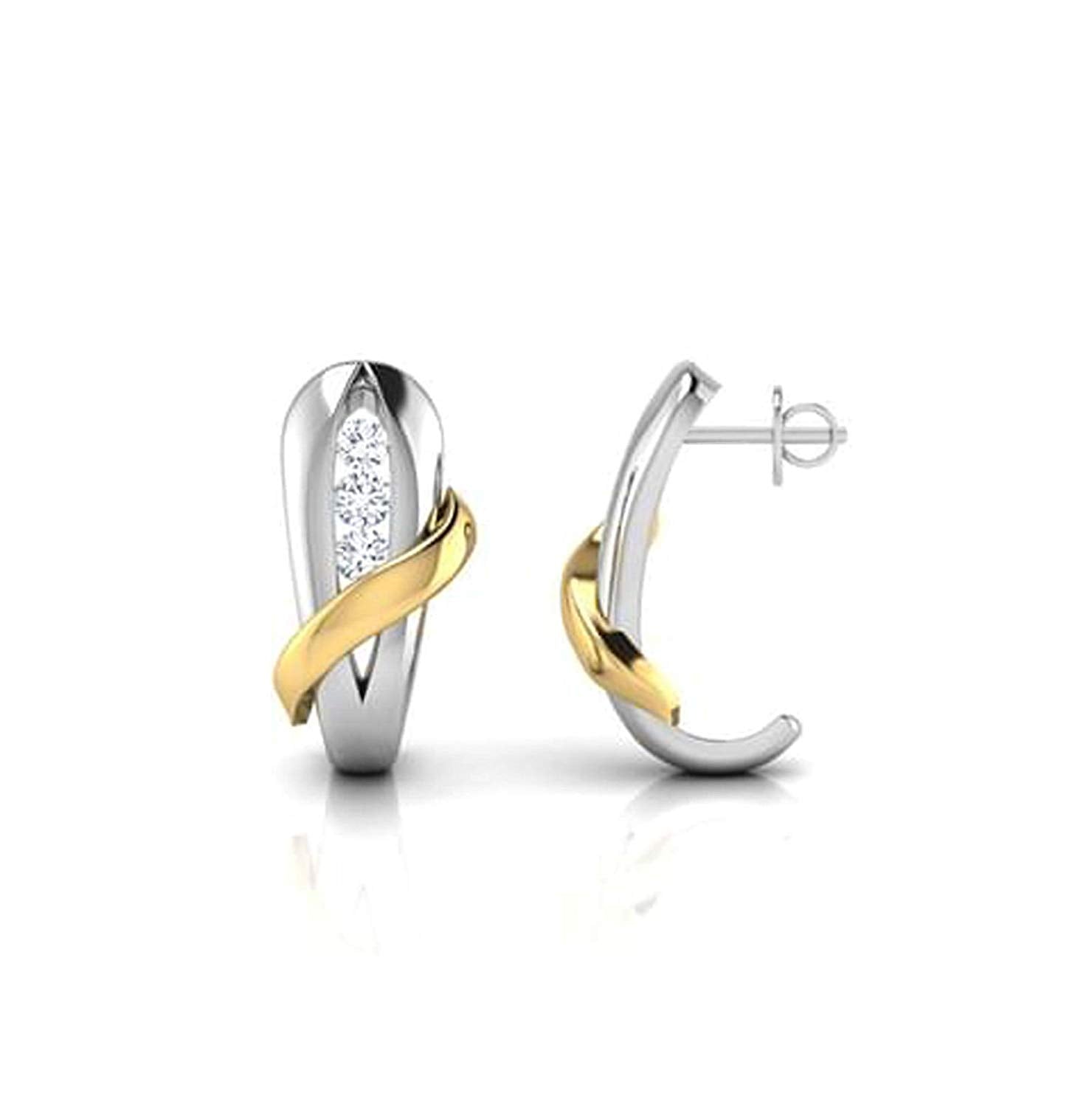 atjewels 14K Two tone Gold Over 925 Sterling Round White CZ Fancy Stud Earrings For Women's/Girl's MOTHER'S DAY SPECIAL OFFER - atjewels.in