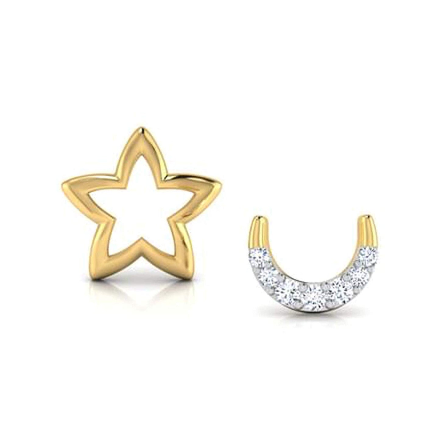 atjewels 14K Yellow Gold Over 925 Sterling Silver Round White CZ Mixmatch Star with Moon Stud Earrings MOTHER'S DAY SPECIAL OFFER - atjewels.in