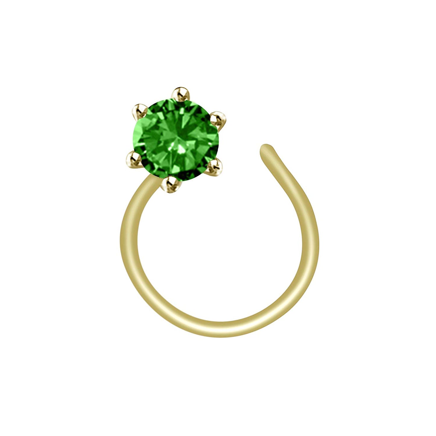 atjewels 14K Yellow Gold Over 925 Sterling Silver Round Green Sapphire Nose Pin for Women Girls - atjewels.in