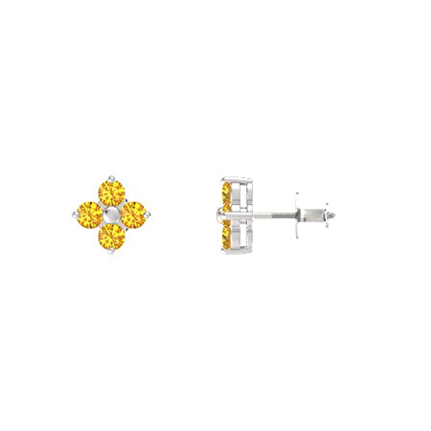 atjewels 14K White Over 925 Sterling Round Citrine Flower Stud Earrings MOTHER'S DAY SPECIAL OFFER - atjewels.in