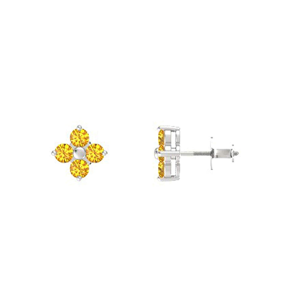 atjewels 14K White Over 925 Sterling Round Citrine Flower Stud Earrings MOTHER'S DAY SPECIAL OFFER - atjewels.in