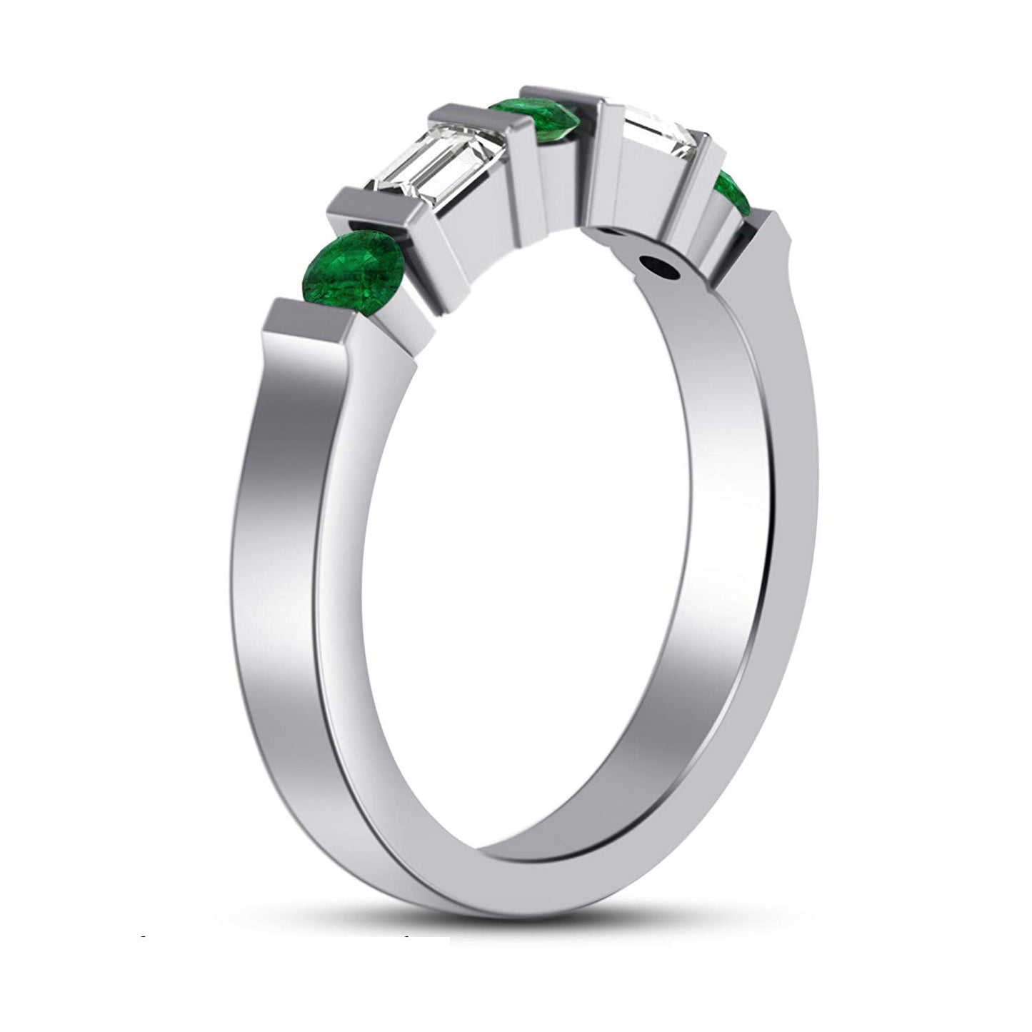 atjewels 14k White Gold Over .925 Silver Wedding In Round Green Emerald & White CZBar Band Ring MOTHER'S DAY SPECIAL OFFER - atjewels.in