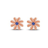 atjewels Round Cut Blue Sapphire 14k Rose Gold Over .925 Sterling Silver Flower Stud Earrings Girls & Wome's For MOTHER'S DAY SPECIAL OFFER - atjewels.in