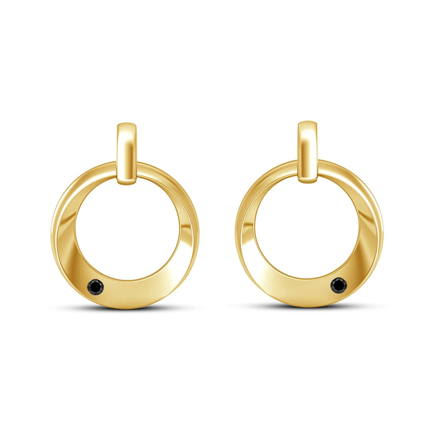 atjewels Round Black Zirconia 14K Yellow Gold Plated on 925 Silver Dewy Iren Earrings MOTHER'S DAY SPECIAL OFFER - atjewels.in