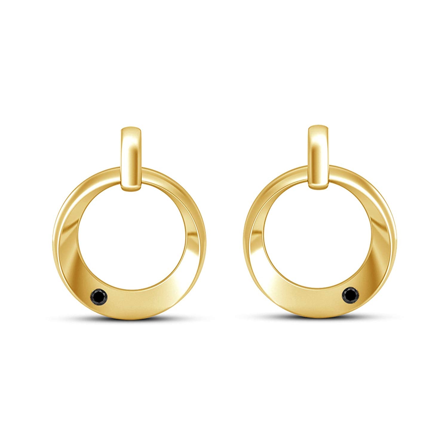 atjewels Round Black Zirconia 14K Yellow Gold Plated on 925 Silver Dewy Iren Earrings MOTHER'S DAY SPECIAL OFFER - atjewels.in