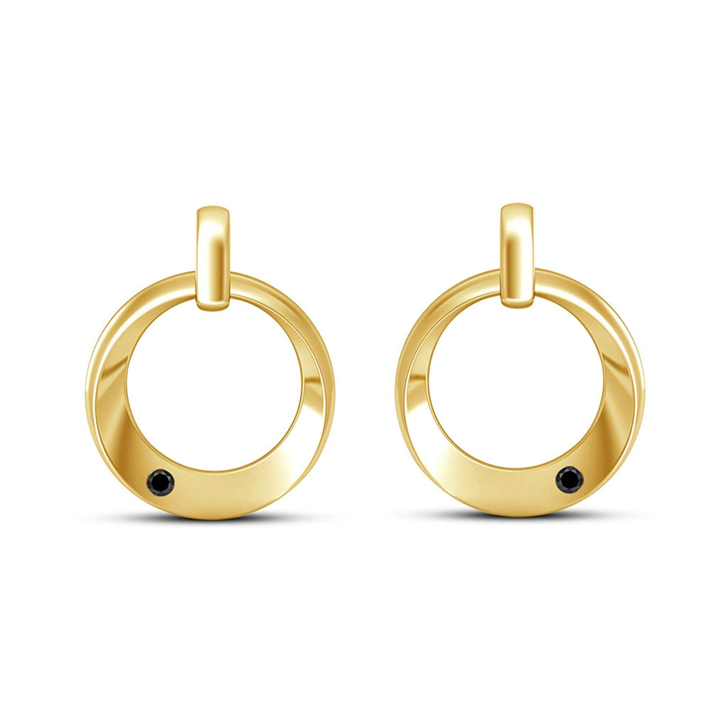atjewels Round Black Zirconia 14K Yellow Gold Plated on 925 Silver Dewy Iren Earrings MOTHER'S DAY SPECIAL OFFER - atjewels.in
