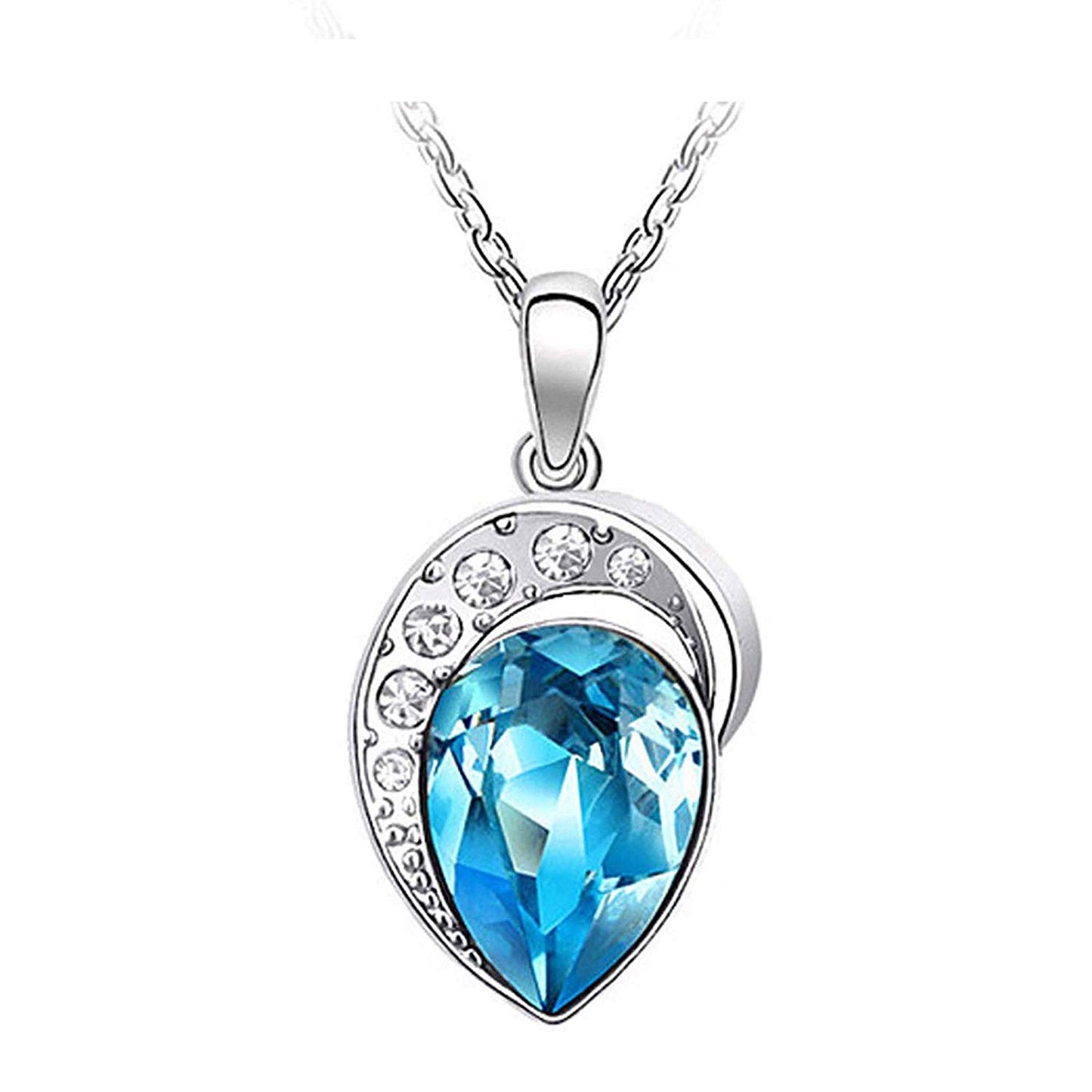 atjewels Pear & Round Cut Blue Aquamarine & White CZ .925 Sterling Silver Earrings, Ring & Pendant Jewelry Set For Women's/Girl's For Ganesh Chaturthi Special - atjewels.in