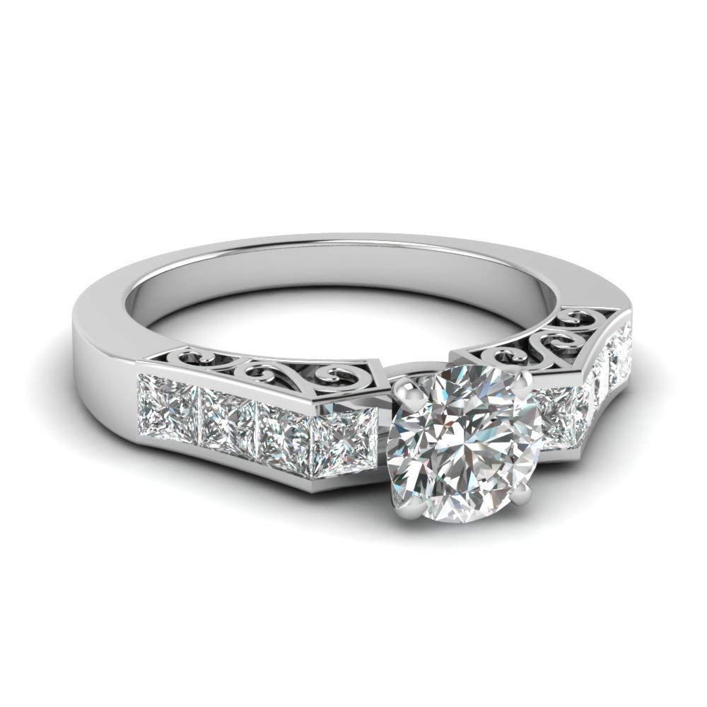 atjewels 18K White Gold Over .925 Silver Round & Princess Diamond Solitaire W/ Accent Ring For Women MOTHER'S DAY SPECIAL OFFER - atjewels.in