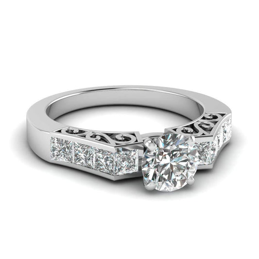 atjewels 18K White Gold Over .925 Silver Round & Princess Diamond Solitaire W/ Accent Ring For Women MOTHER'S DAY SPECIAL OFFER - atjewels.in