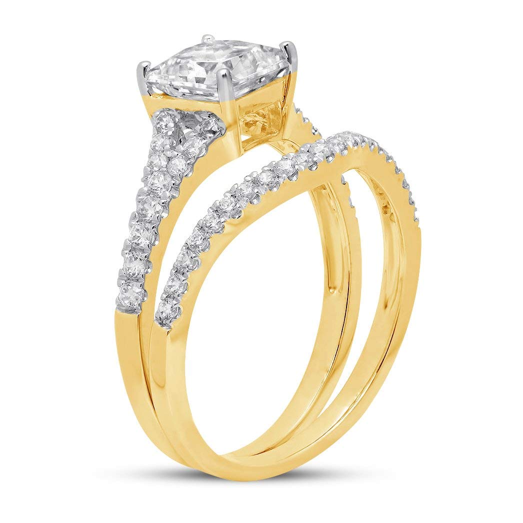 atjewels Two Tone Gold Over 925 Sterling Silver Princess & Round Cut White CZ Women's Bridal Ring Set MOTHER'S DAY SPECIAL OFFER - atjewels.in