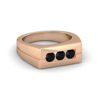 Rose Gold Plated 925 Sterling Silver Round Cut Black CZ Men's Three Stone Ring MOTHER'S DAY SPECIAL OFFER - atjewels.in